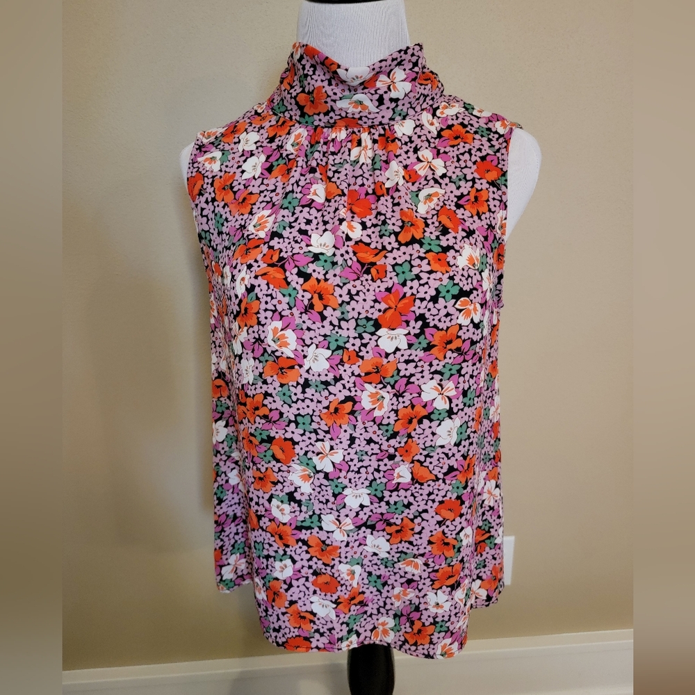Sz. S Ann Taylor Floral Sleeveless Tie Neck Top - Multicolor